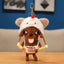 Cute Brown Puppy Dog Plush Keychain with Overalls & Animal Hat - Soft Stuffed Pendant