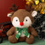 Cute Christmas Reindeer Plushie - Soft Rudolph Stuffed Toy with Green Ribbon Bow for Kids & Holiday Gift