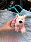 Cute Puppy Dog Plush Keychain with Pink Sweater - Soft Stuffed Pendant