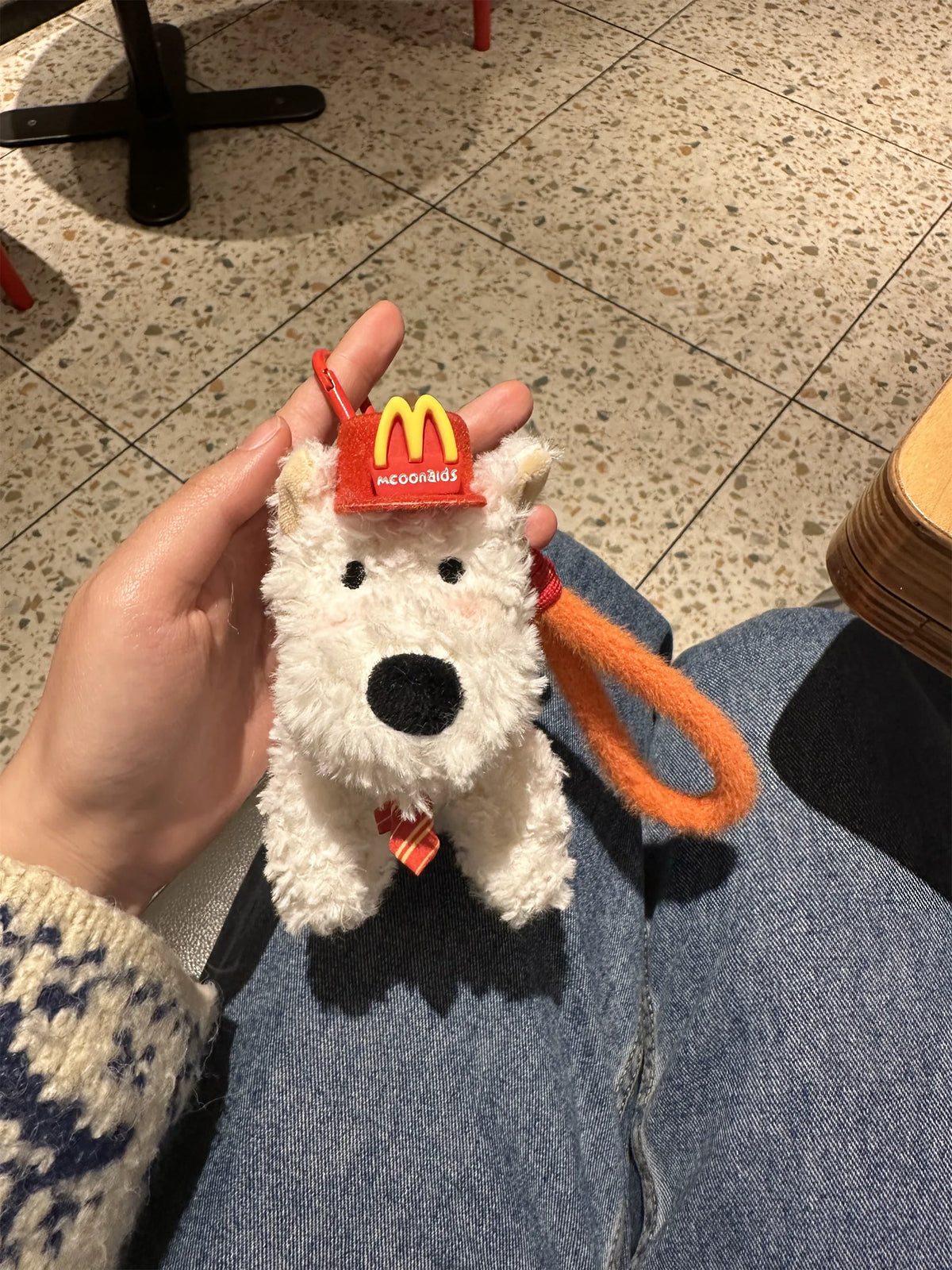 Cute Puppy Dog Plush Keychain with Fast Food Cap - Soft Stuffed Pendant