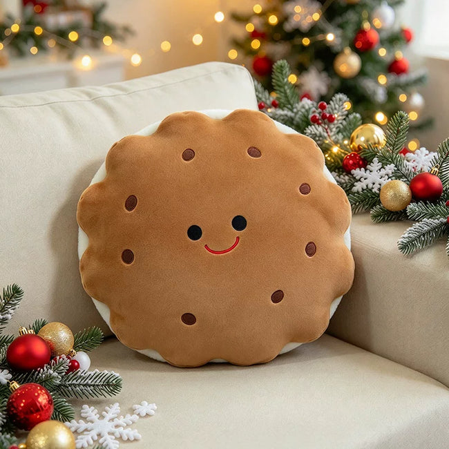 Adorable Smiling Cookie Cushion with Chocolate Chip Details | Soft Sofa Decor Hover Image