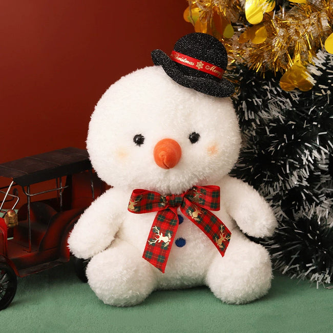Adorable Festive Snowman Plushie Doll with Top Hat | Soft Holiday Room & Sofa Decor Hover Image