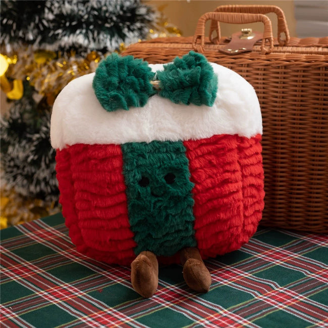Adorable Christmas Present Plushie with Legs | Soft Festive Room Cushion & Holiday Gift Hover Image