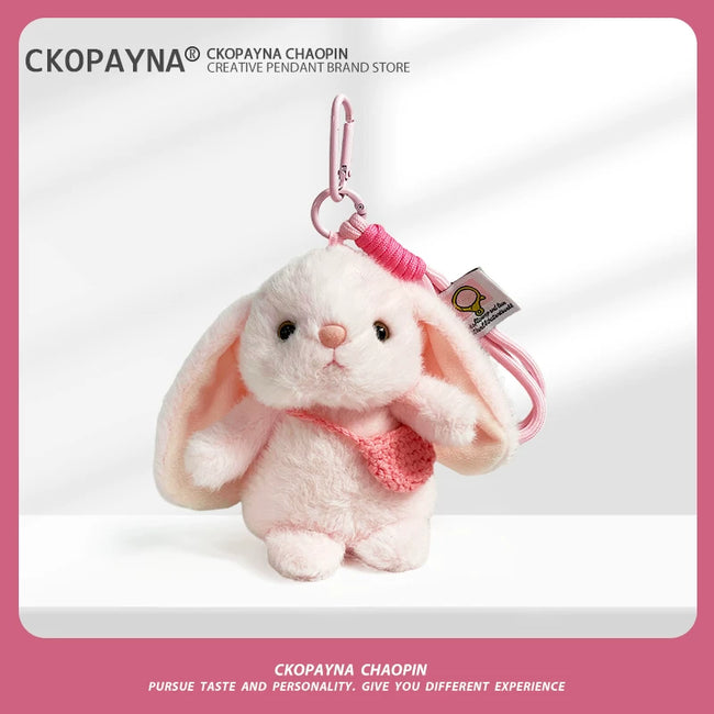 Cute Pink Bunny Plush Keychain with Crossbody Bag - Soft Stuffed Pendant Hover Image