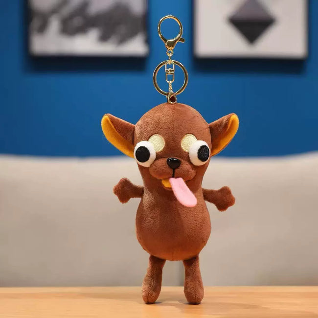 Cute Brown Puppy Dog Plush Keychain with Big Ears - Soft Stuffed Pendant Hover Image