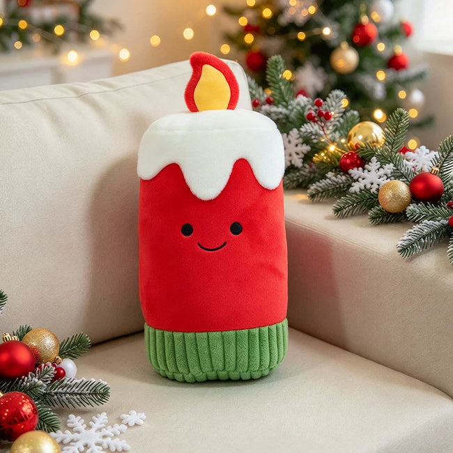 Adorable Festive Candle Cushion with Flame and Knit Base | Soft Sofa Decor Hover Image
