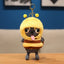 Cute Dark Grey Puppy Dog Plush Keychain in Bumblebee Costume - Soft Stuffed Pendant