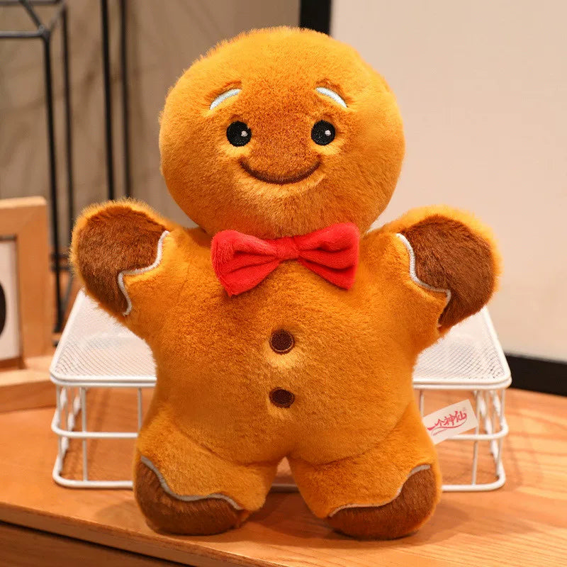 Adorable Festive Gingerbread Cookie Plushie with Red Bow Tie | Room Decor