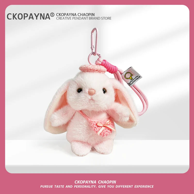 Adorable Kawaii Fluffy Lop-Eared Rabbit Plushie Keyring | Cute Bag Accessory