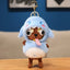 Cute Dark Brown Puppy Dog Plush Keychain in Blue Shark Costume - Soft Stuffed Pendant