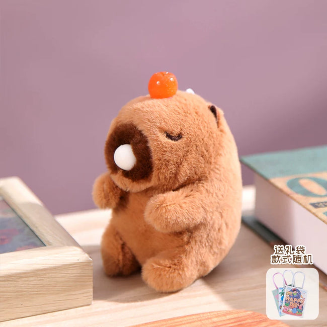 Cute Capybara Plush Keychain with Orange - Soft Cartoon Bag Charm Hover Image