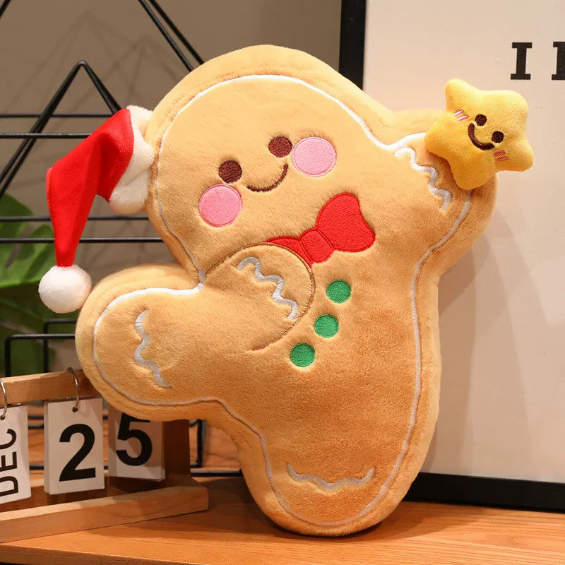 Adorable Festive Gingerbread Cookie Cushion Holding a Little Star | Soft Sofa Decor