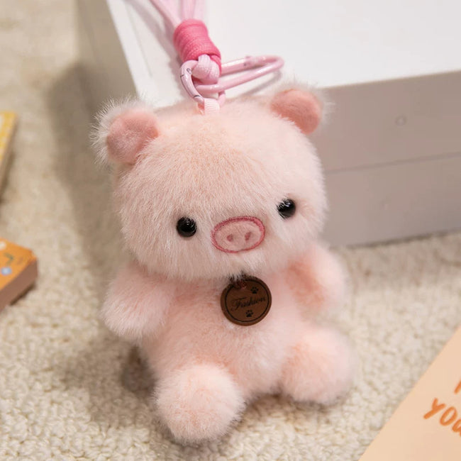 Cute Piggy Plush Keychain & Bag Charm - Soft Cartoon Stuffed Pendant Hover Image