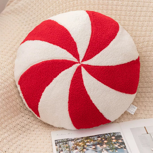 Adorable Festive Swirl Candy Cushion | Soft Winter Sofa Decor Hover Image