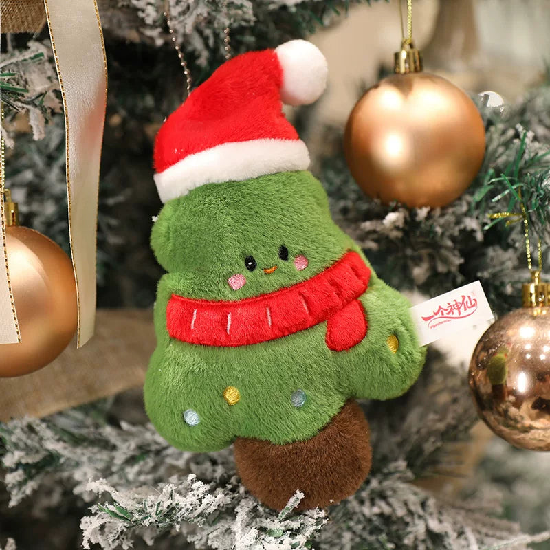 Adorable Mini Festive Tree Plushie Pendant with Red Hat & Scarf | Tree Ornament