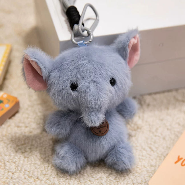 Cute Elephant Plush Keychain & Bag Charm - Soft Cartoon Stuffed Pendant Hover Image