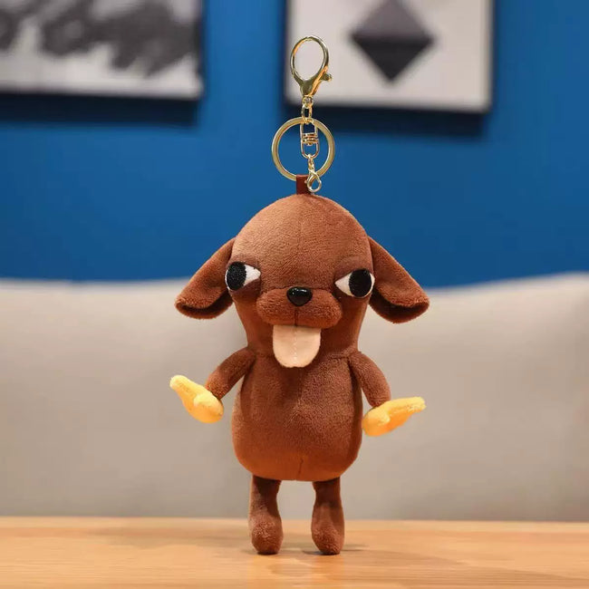 Cute Brown Puppy Dog Plush Keychain with Big Ears & Yellow Hands - Soft Stuffed Pendant Hover Image