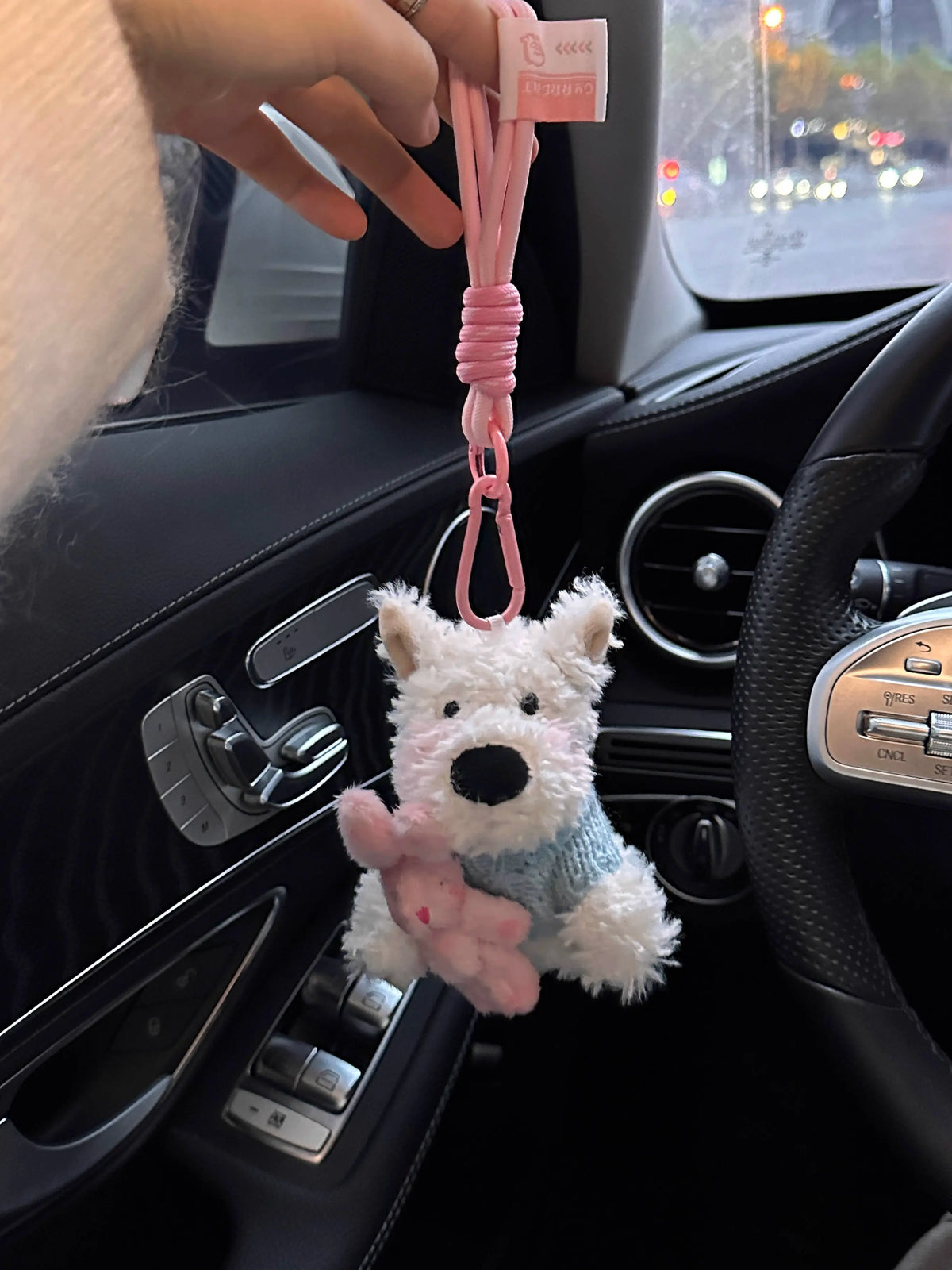Cute Puppy Dog Plush Keychain with Blue Sweater - Soft Stuffed Pendant