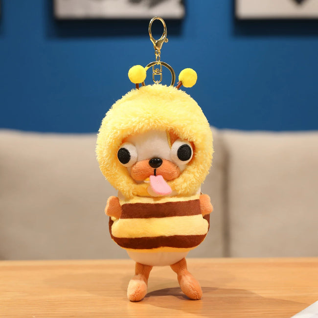 Cute Yellow Puppy Dog Plush Keychain in Bumblebee Costume - Soft Stuffed Pendant Hover Image