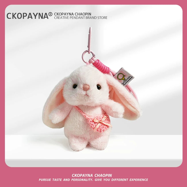 Cute Pink Bunny Plush Keychain with Mini Bag - Soft Stuffed Pendant Hover Image