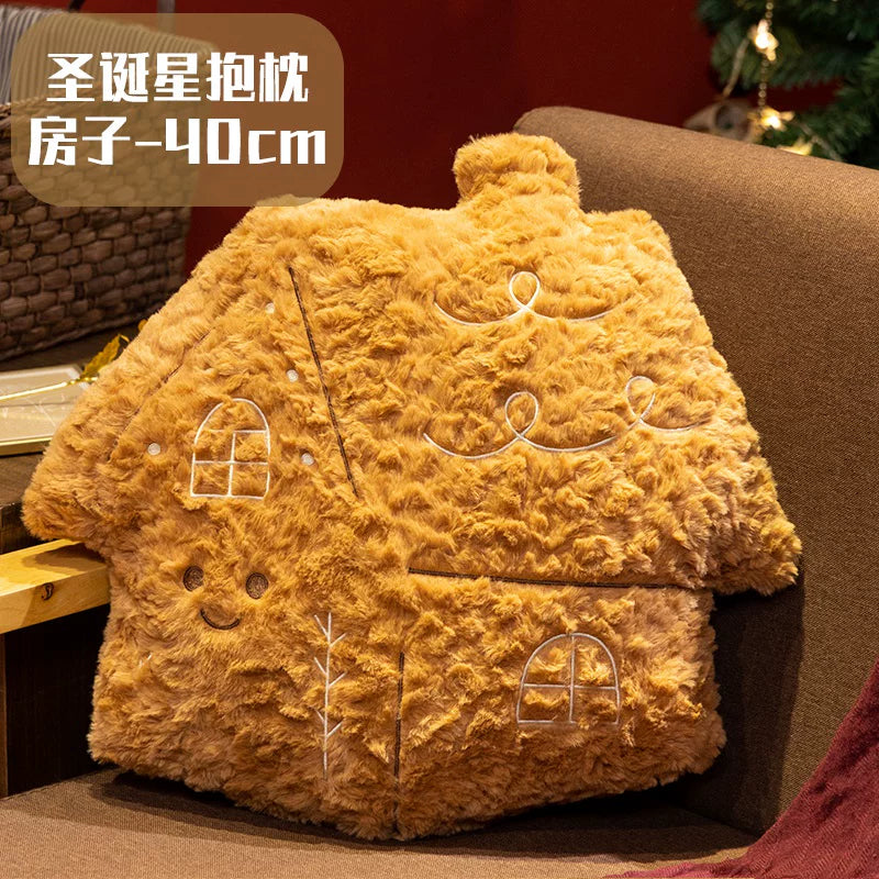 Adorable Festive Gingerbread House Cushion | Soft Winter Holiday Sofa Decor
