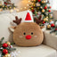 Adorable Festive Elk Head Cushion Wearing a Santa Hat | Soft Sofa Decor