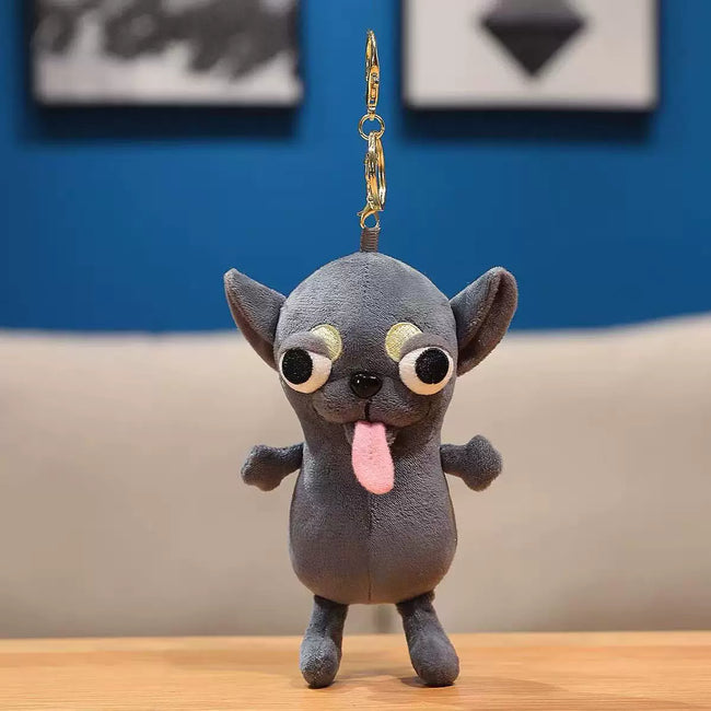 Cute Dark Grey Puppy Dog Plush Keychain with Big Ears - Soft Stuffed Pendant Hover Image
