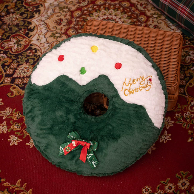 Adorable Festive Wreath Cushion with "Merry Christmas" Embroidery | Soft Decor Hover Image