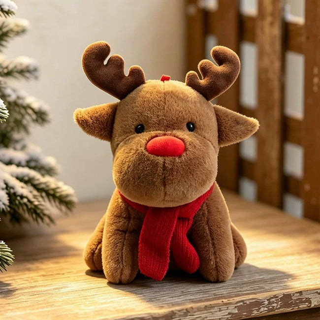 Adorable Festive Christmas Elk Plushie | Soft Winter Holiday Room Decor Hover Image