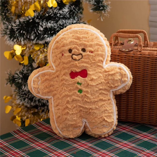Adorable Festive Gingerbread Man Cushion | Soft Winter Holiday Sofa Decor Hover Image