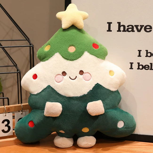Adorable Festive Tree Cushion with Rosy Cheeks & Limbs | Soft Sofa Decor Hover Image
