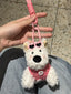 Cute Puppy Dog Plush Keychain with Pink Sweater & Heart Sunglasses - Soft Stuffed Pendant