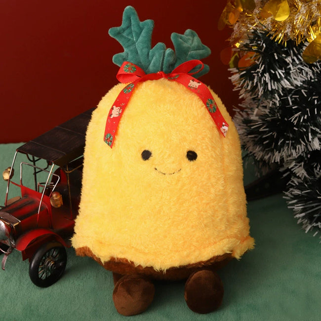 Adorable Festive Christmas Bell Plushie with Ribbon & Holly Leaves | Soft Room & Tree Decor Hover Image