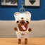 Cute Dark Brown Puppy Dog Plush Keychain with Overalls & Bear Hat - Soft Stuffed Pendant