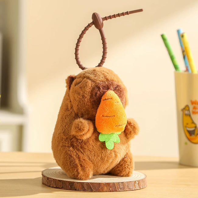 Cute Capybara Plush Keychain with Carrot - Soft Cartoon Bag Charm Hover Image