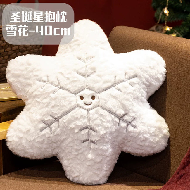 Adorable Festive Snowflake Cushion with Smiling Face | Soft Sofa Decor Hover Image