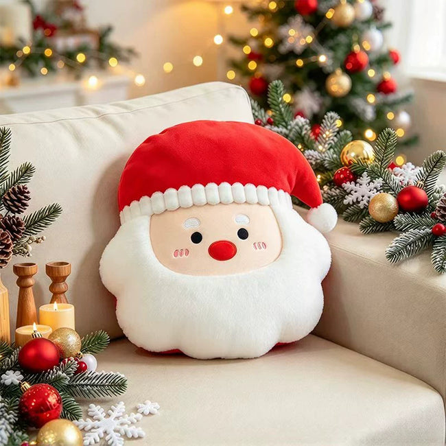 Adorable Festive Santa Claus Head Cushion | Soft Winter Sofa Decor Hover Image