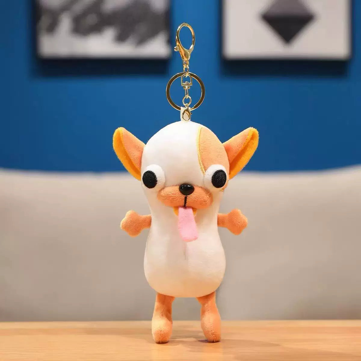 Cute Yellow Puppy Dog Plush Keychain with Big Ears - Soft Stuffed Pendant