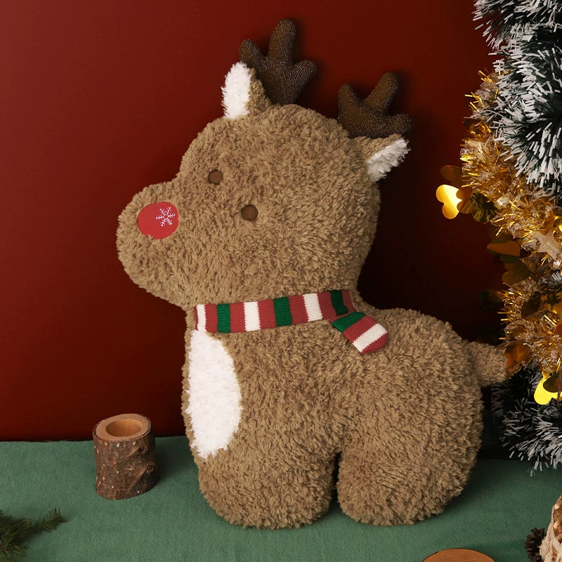 Adorable Festive Reindeer Cushion with Scarf & Antlers | Soft Sofa Decor